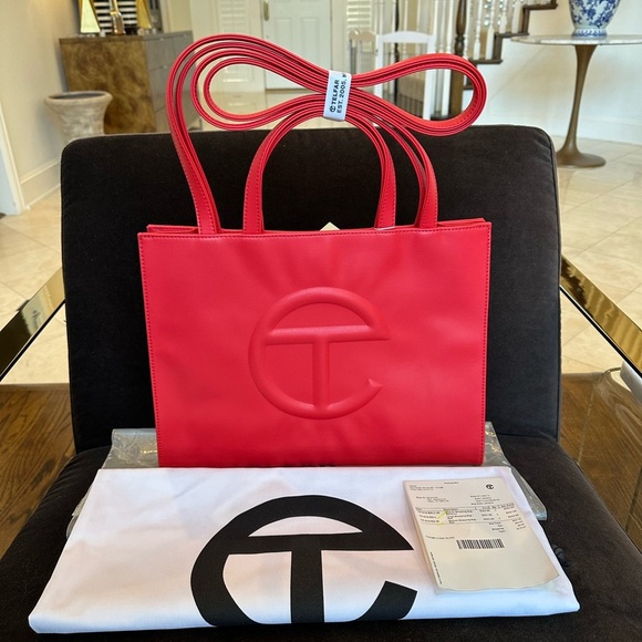 Telfar Shopping Bag Medium Red Vegan Leather Tote NWT - Picture 2 of 12